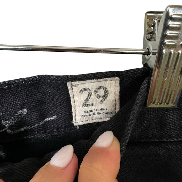 We the Free People Sofia Black Denim Button Fly Distressed Raw Hem Jean Shorts - Picture 6 of 7